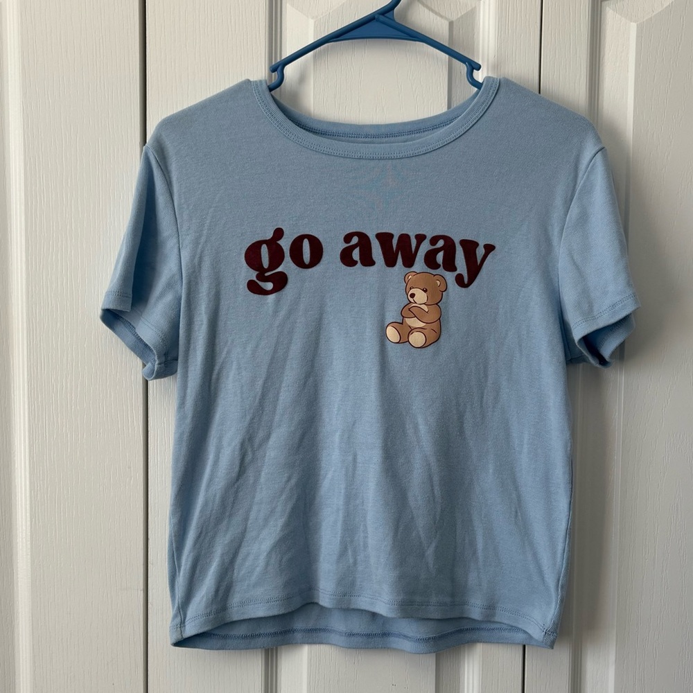 “Go Away” Baby Blue Cropped Teddy Bear Tee Tshirt